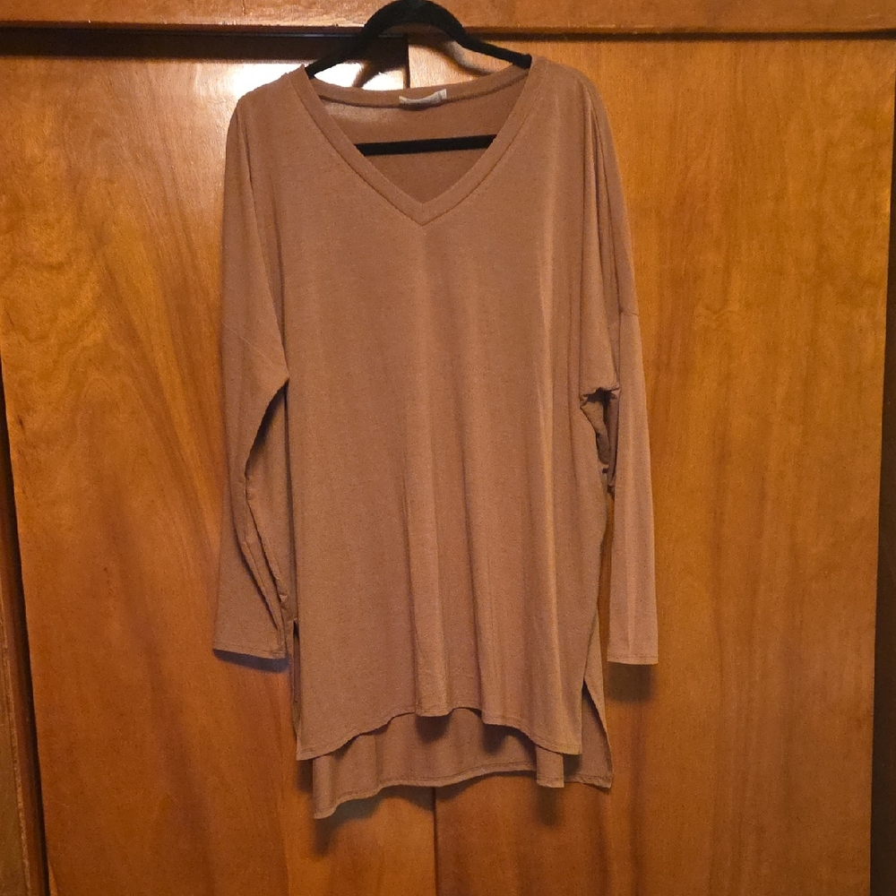 Zenana Outfitters V-Neck Long Sleeve Tunic - Brown